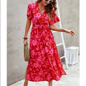 Boho floral print butterfly sleeve maxi dress